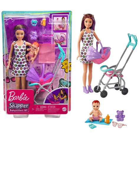 Barbie Skipper Babysitters Pushchair And Dolls Playset