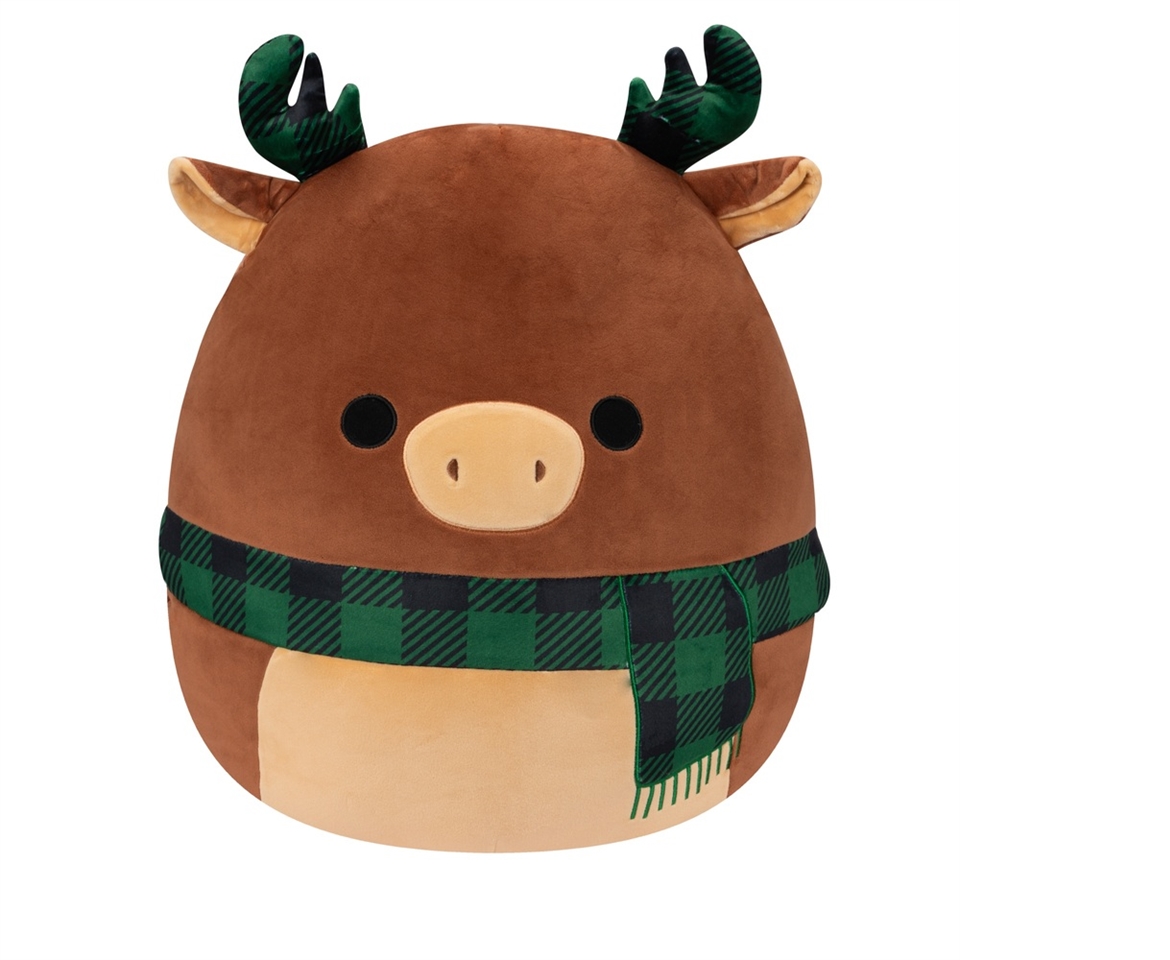 Squishmallows 40cm Buford Moose with Green Plaid Antlers and Christmas Scarf