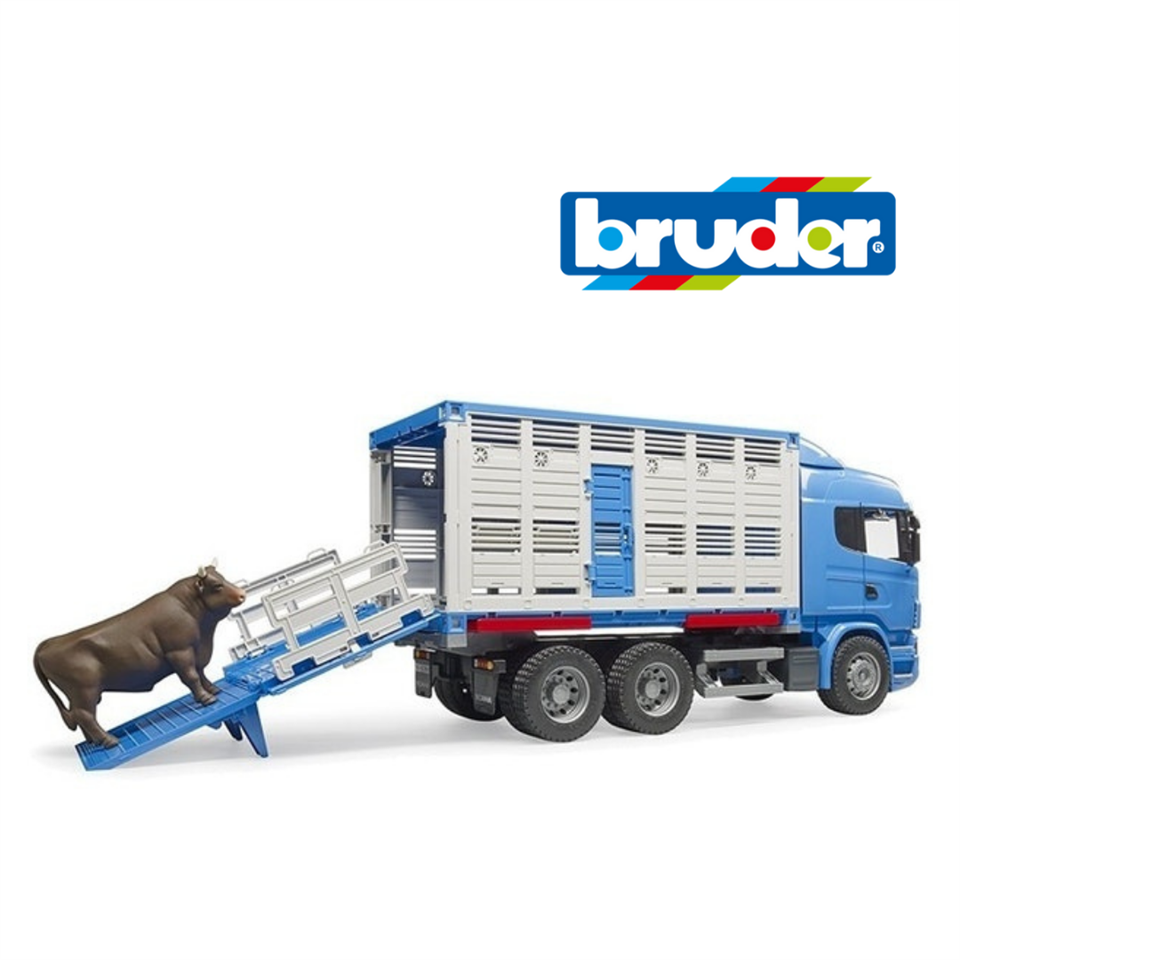 Bruder 1:16 Scania R-Series Cattle Transporter Truck with 1 Cow