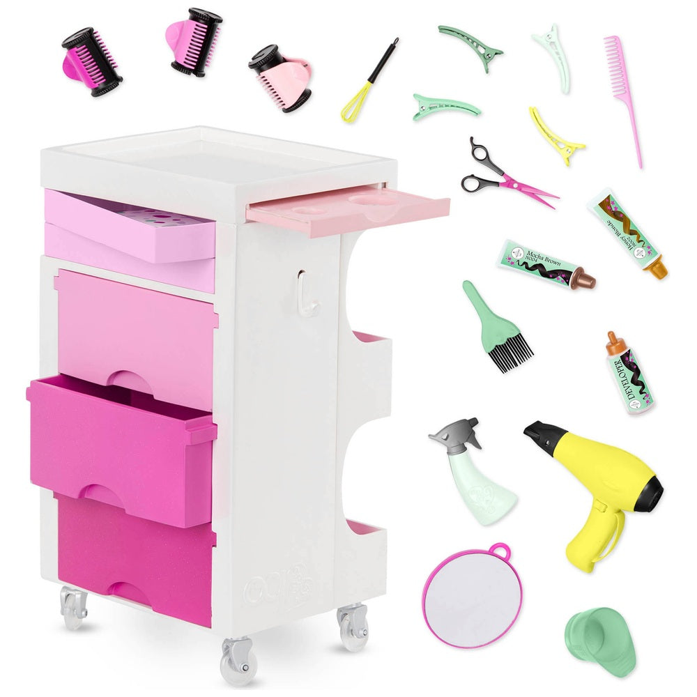 Our Generation Hair Salon Cart And Hair Styling Accessories Playset
