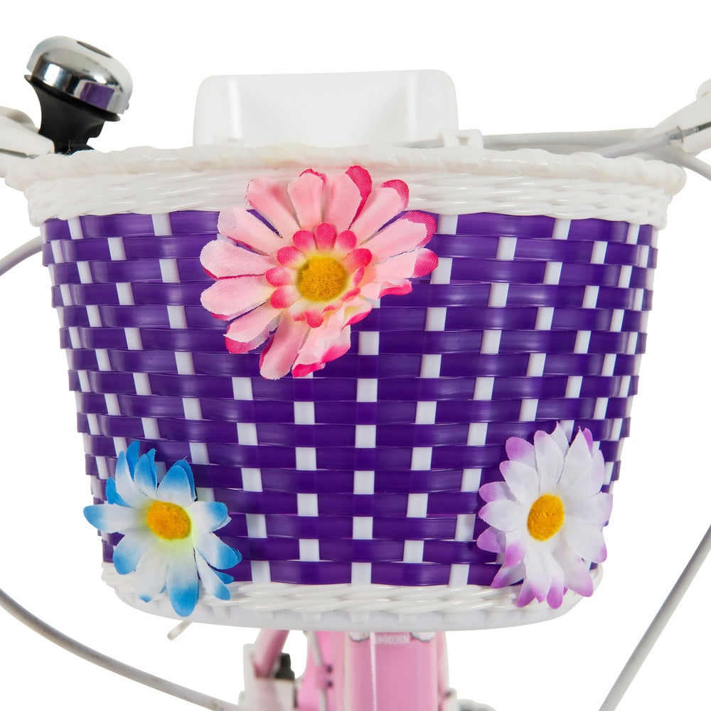 Purple Woven Plastic Bike Basket With Flowers