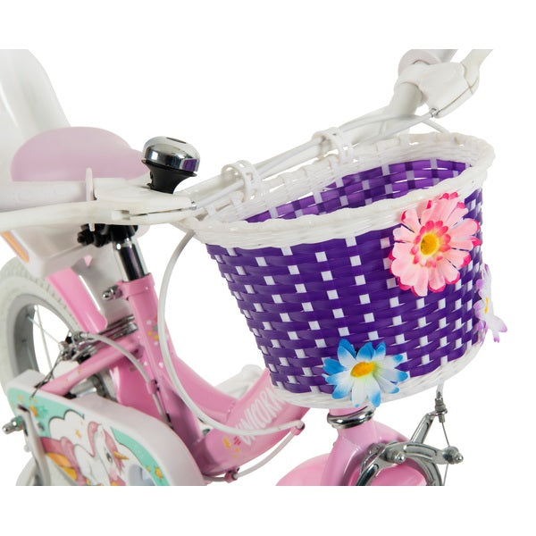 Purple Woven Plastic Bike Basket With Flowers