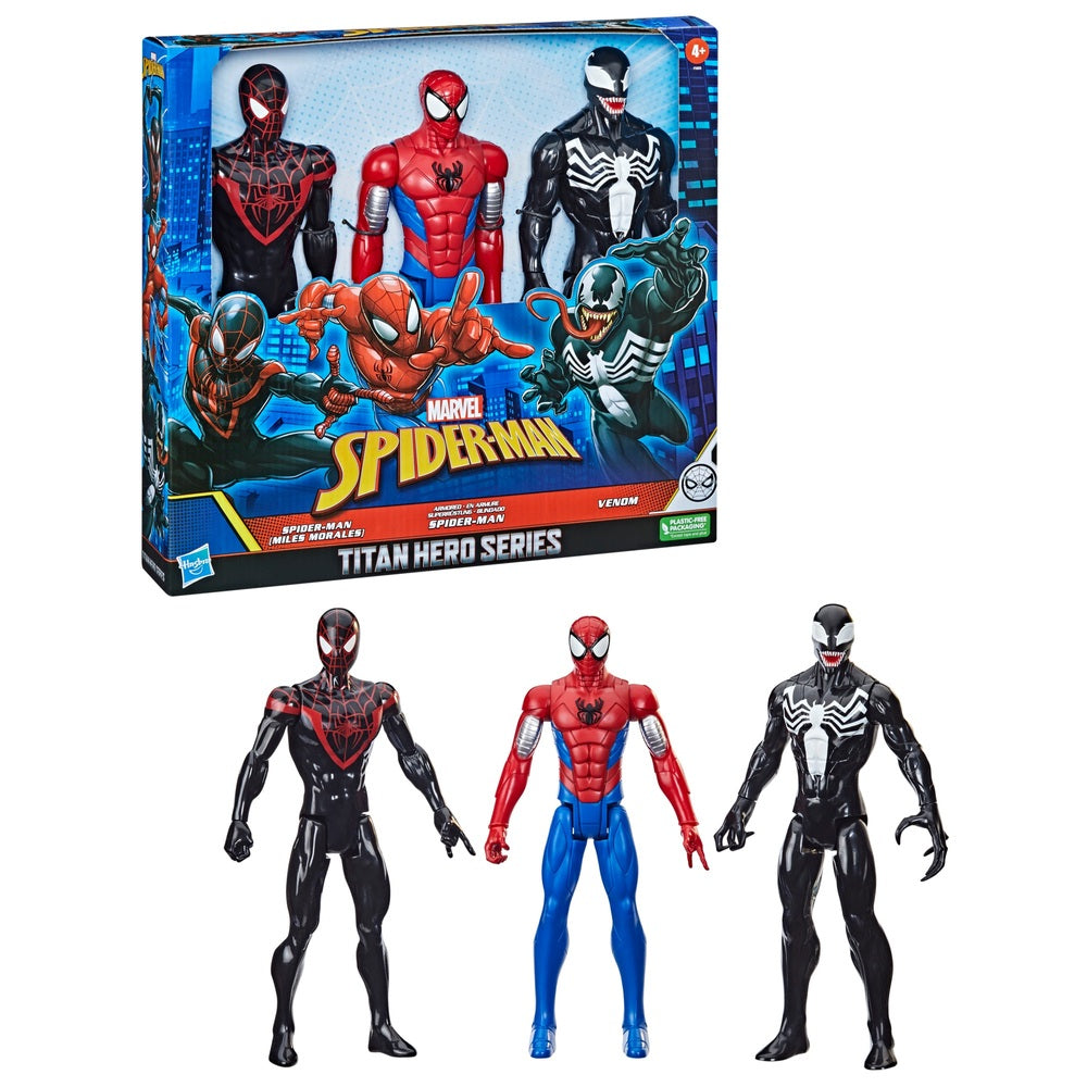 Marvel Titan Hero Series Action Figures Spider-Man, Miles Morales And Venom 3 Pack 30Cm