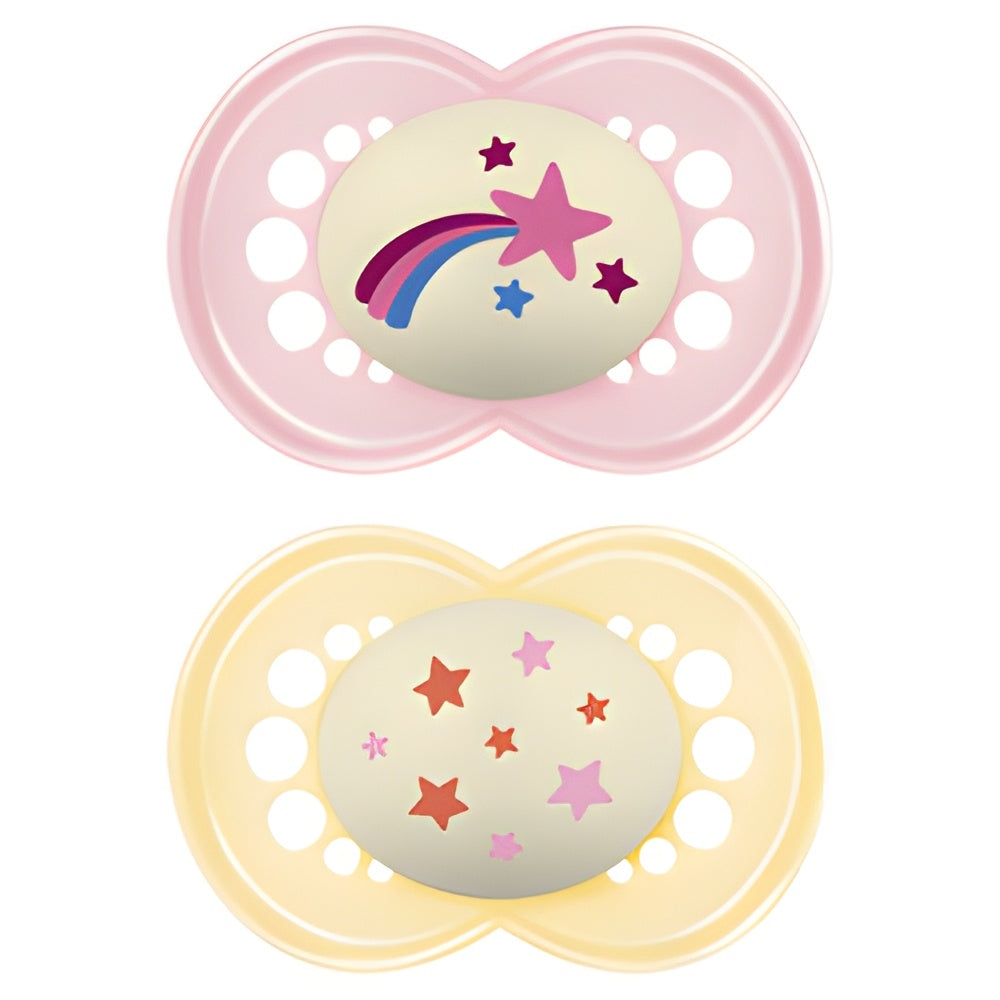 Mam Pure Night Soother 16 Months+ 2 Pack Pink