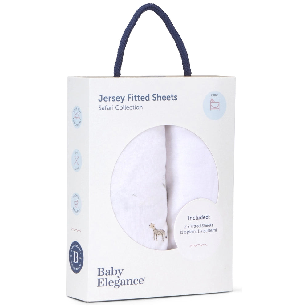 Baby Elegance Crib Jersey Cotton Fitted Sheets Safari 95 X 45Cm 2 Pack