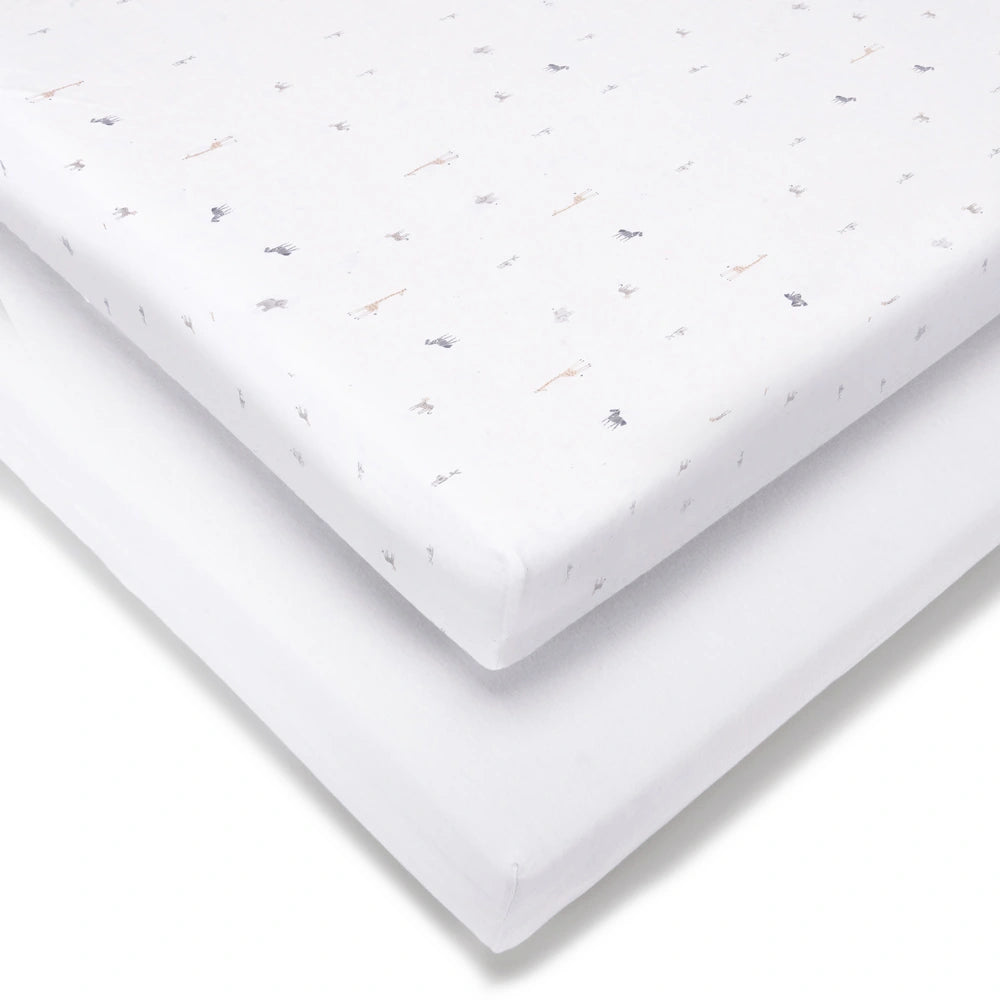 Baby Elegance Cot Bed Jersey Cotton Fitted Sheets Safari 140 X 70Cm 2 Pack