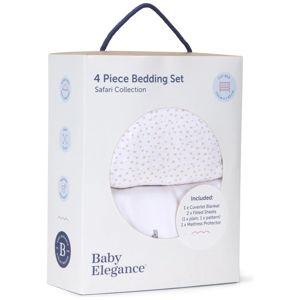 Baby Elegance Cot Bed 4 Piece Bedding Set Safari 140 X 70Cm
