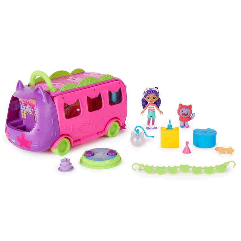 Gabby’s Dollhouse Celebration Party Bus Playset With Gabby & Dj Catnip Figures And Accessories