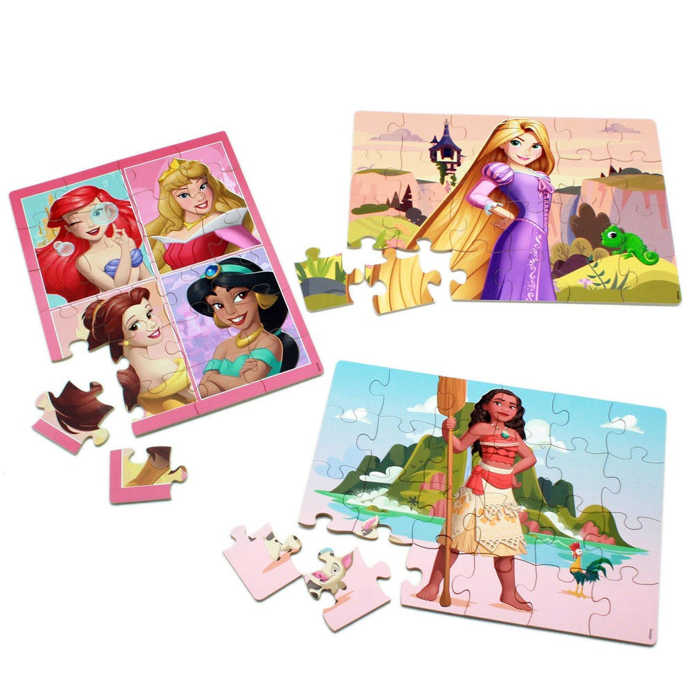 Disney Princess Wooden Puzzles 3 Pack In Storage Tray Assortment