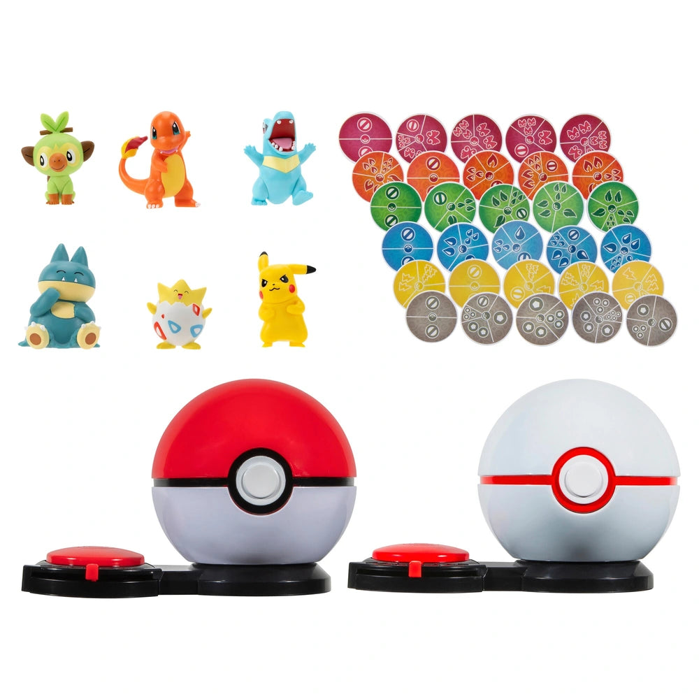 Pokémon Surprise Attack Game - 5Cm Pikachu, Charmander, Grookey, Togepi, Totodile, Munchlax With Poké Ball And Premier Ball Plus 30 Attack Discs