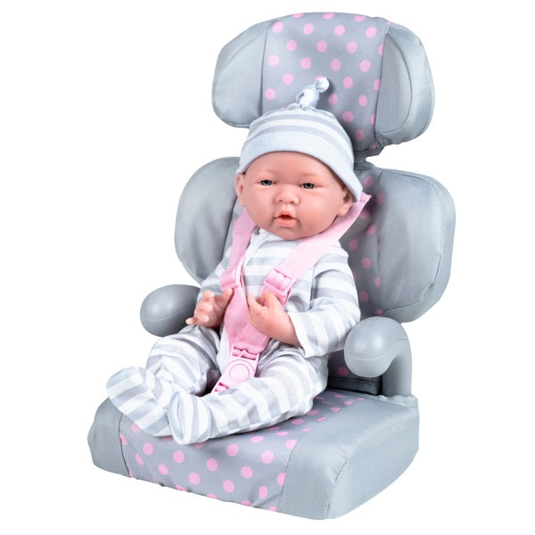 Doll Car Seat In Pink And Grey