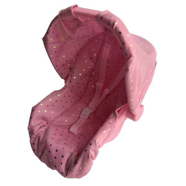 Doll Carrier And Car Seat In Pink Love Heart Print