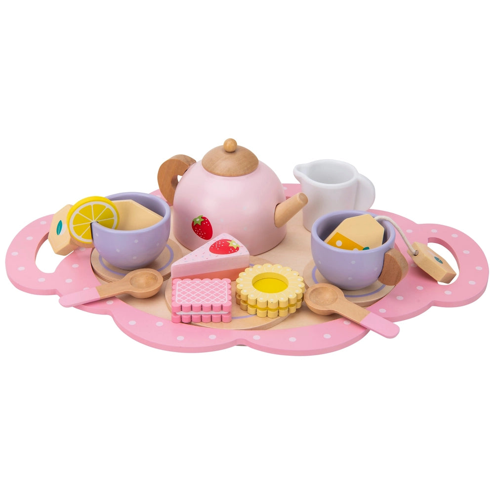 Kitchen Corner Wooden Tea Set 16 Pieces Pink