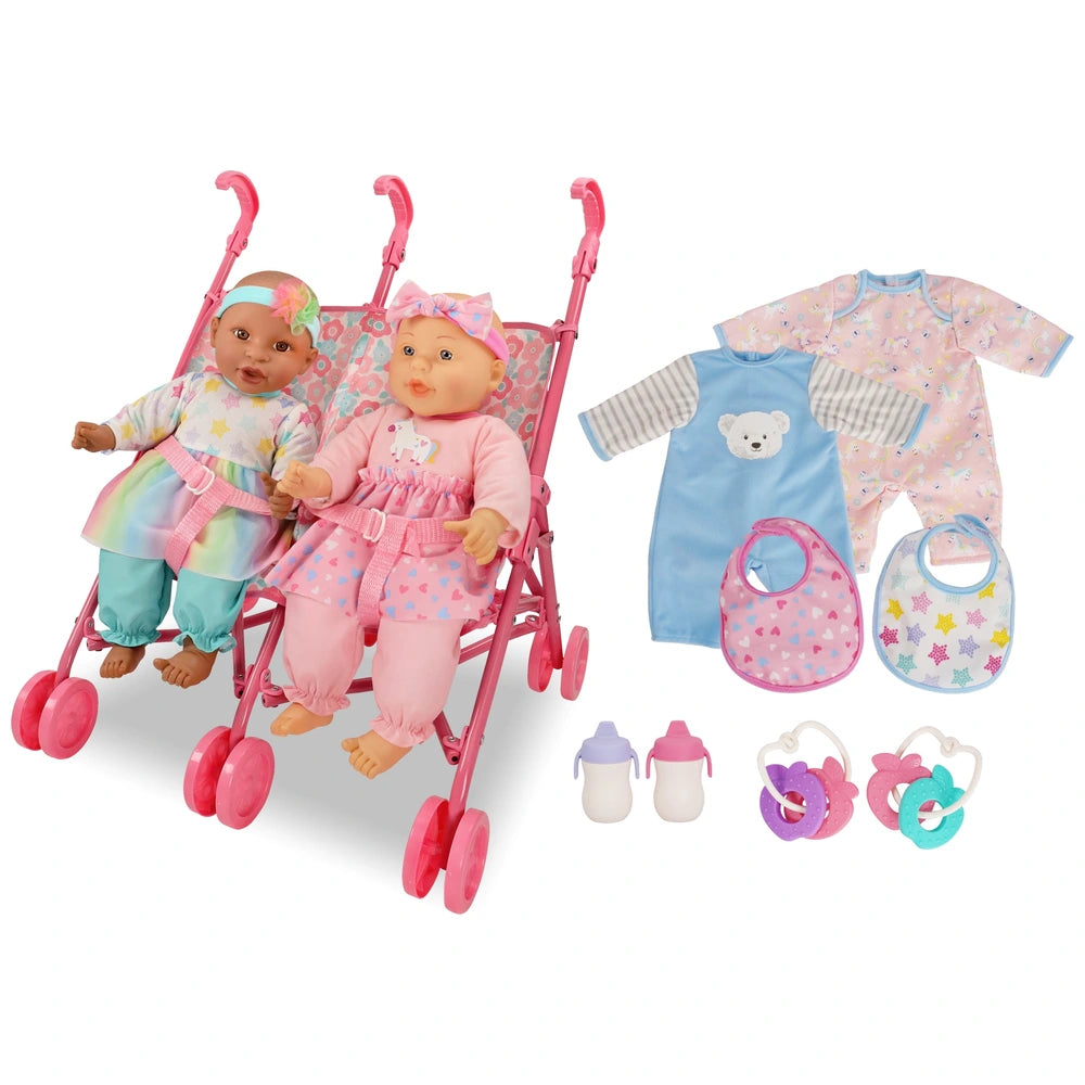 Kisses & Cuddles Baby Doll And Twin Stroller Set