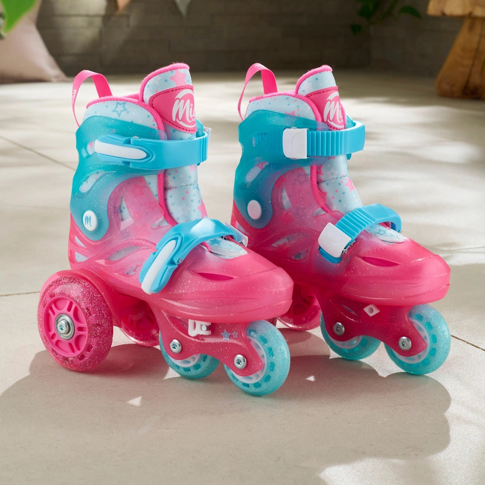 Mia Training Inline Skates With Led Wheels Glitter Pink Uk Size 9 - 12