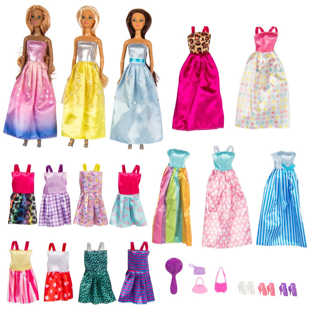 Fashion Dolls With Clothes And Accessories 3 Pack