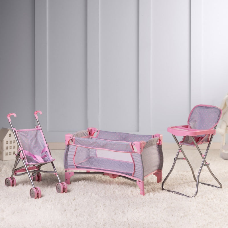 Dolls Nursery Set In Pink Heart Print