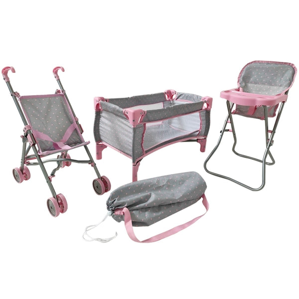 Dolls Nursery Set In Pink Heart Print