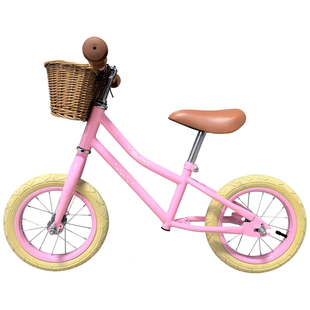 12 Inch Mia Balance Bike With Basket Pink