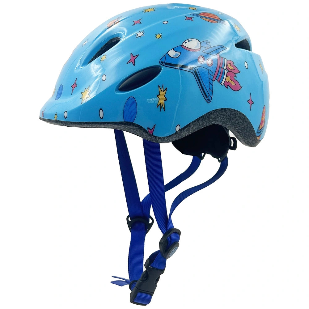 Thorpe Kids Bike Helmet With Rear Led Light Blue Rockets Size 48 - 52Cm
