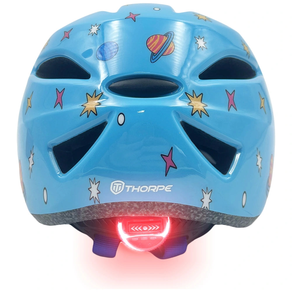 Thorpe Kids Bike Helmet With Rear Led Light Blue Rockets Size 48 - 52Cm