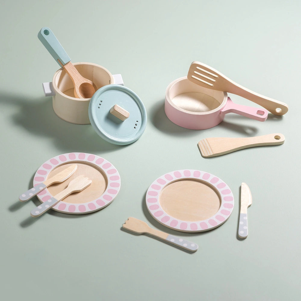 Kitchen Corner Wooden Pastel Cookware 12 Piece Playset