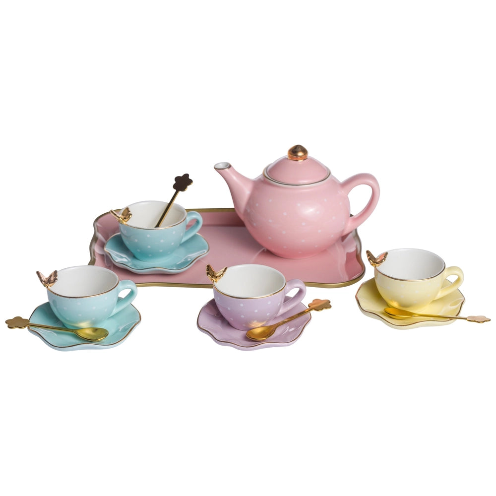 Deluxe Polka-Dots And Butterflies Porcelain Tea Set