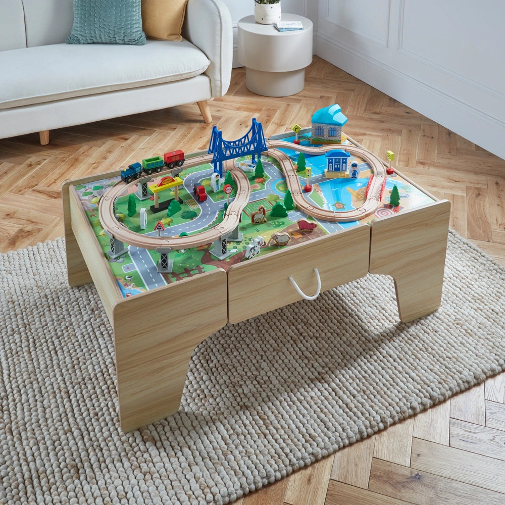 Squirrel Play Wooden Train Set Table 80 Pieces