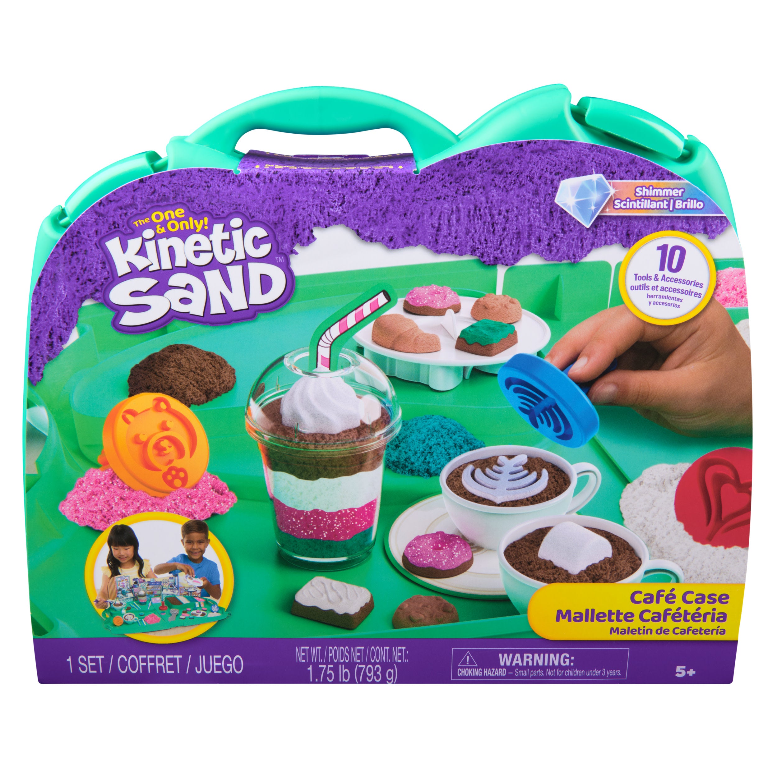 Kinetic Sand, Café Case With 793G Play Sand In 4 Colours, 9 Tools And Moulds