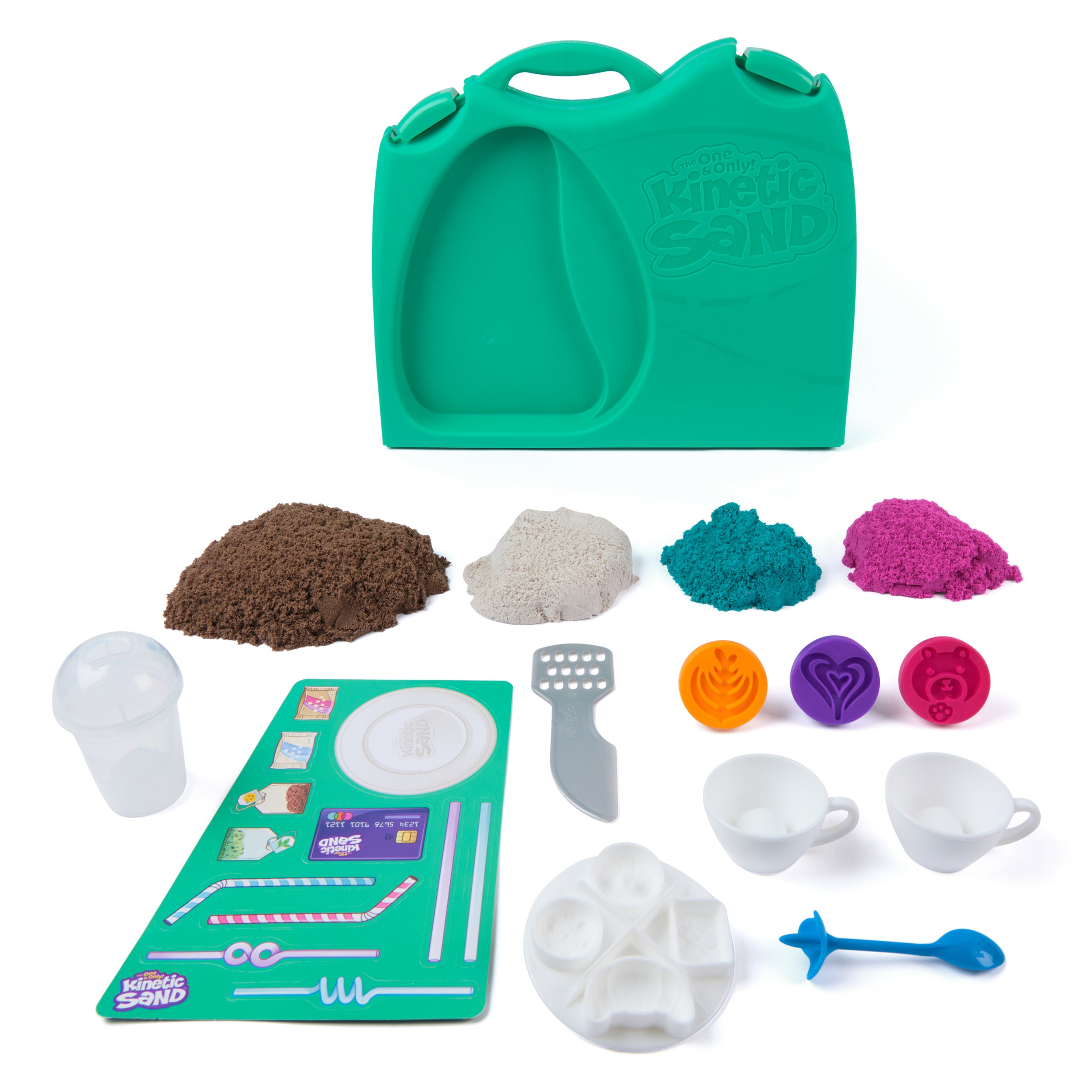 Kinetic Sand, Café Case With 793G Play Sand In 4 Colours, 9 Tools And Moulds