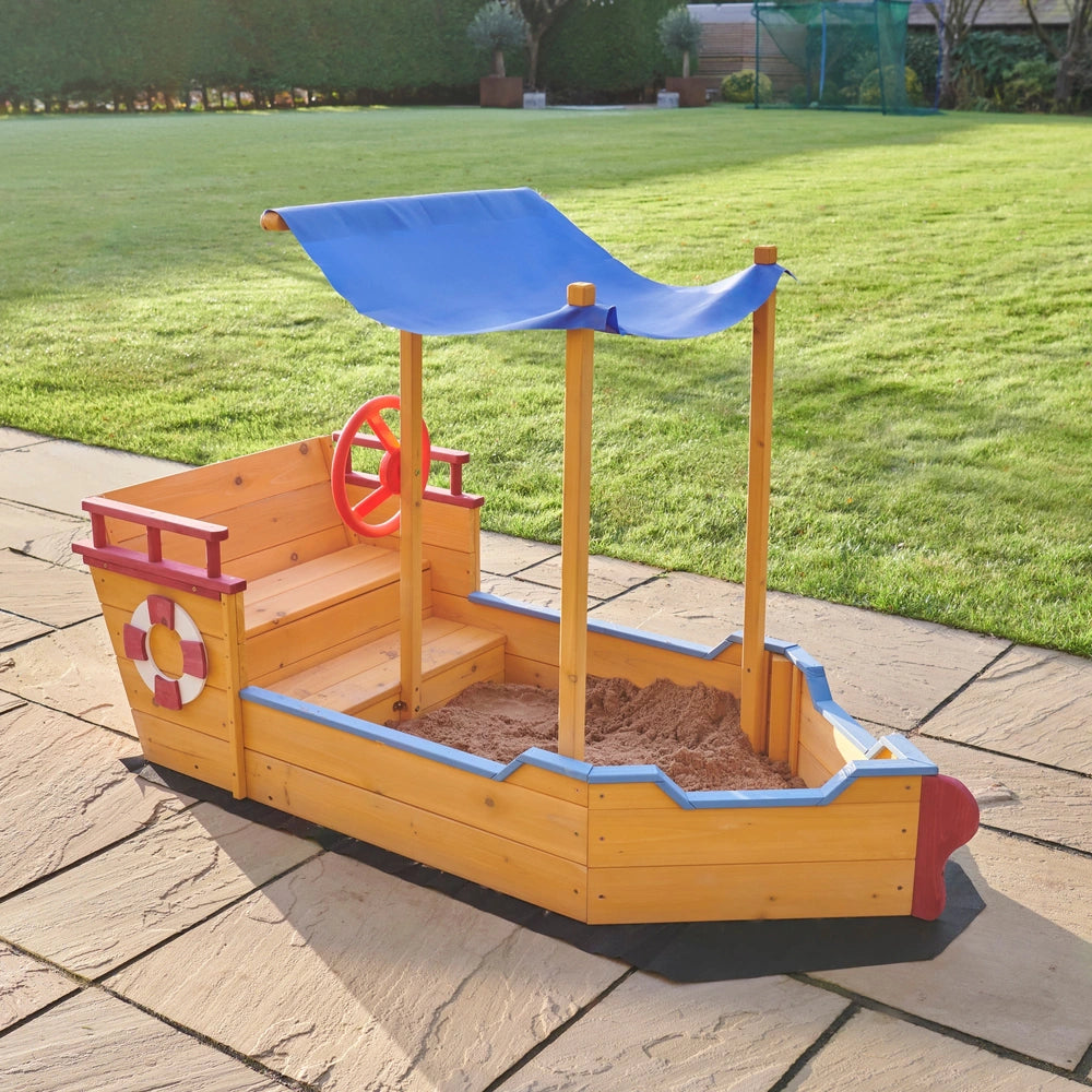 Wooden Boat-Shaped Sandbox