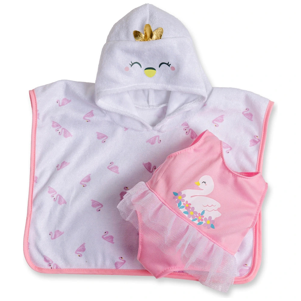Ivy & Lily Baby Doll Swan Swimsuit And Towel Poncho Outfit