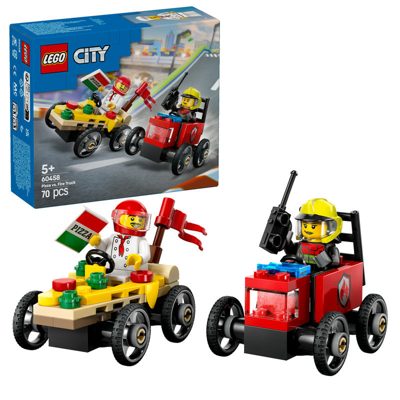 Lego® City Pizza Vs. Fire Truck Race Car Pack Toy Soapbox Racing Set 60458