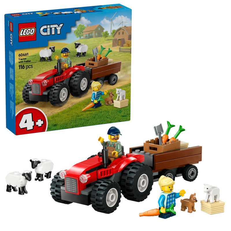Lego® City Red Farm Tractor With Trailer & Sheep Toy, Playset For Kids 60461