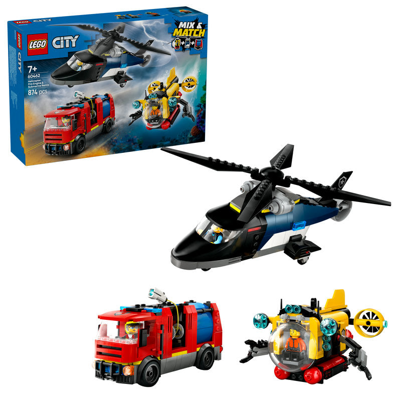 Lego® City Helicopter, Fire Engine & Submarine Remix Toy Building Set 60462
