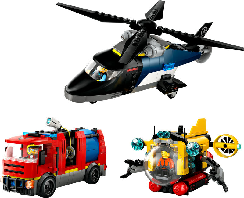 Lego® City Helicopter, Fire Engine & Submarine Remix Toy Building Set 60462