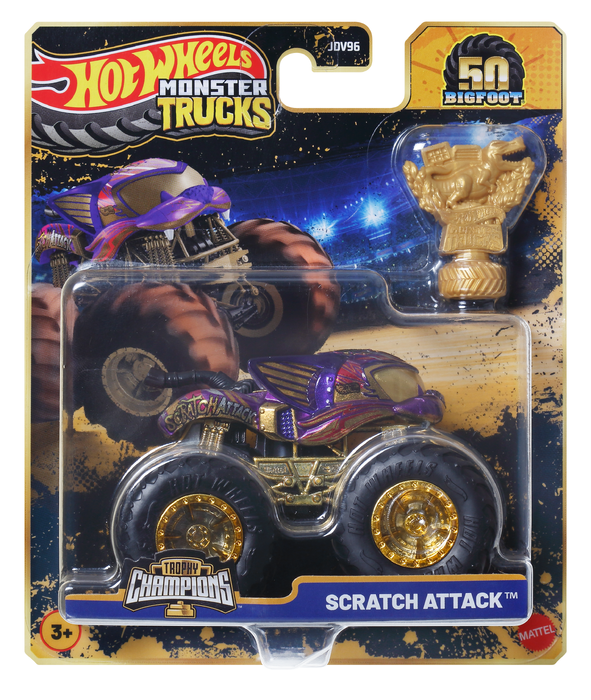 Hot Wheels Monster Trucks Trophy Champions Premium Die-Cast 1:64 Scale & Trophy