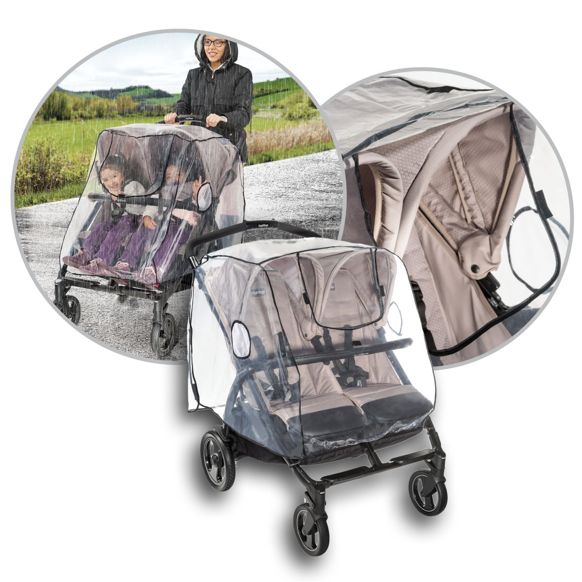 side by side double stroller rain cover Reer Rain Cover For Twin Side By Side Pushchair