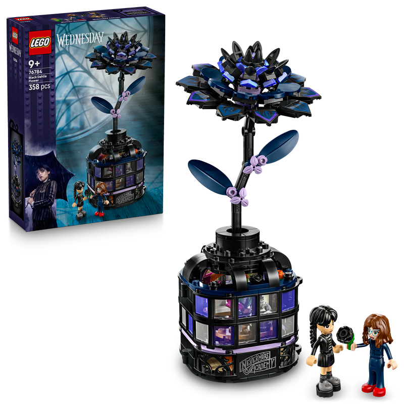 Lego® Wednesday Black Dahlia Flower Halloween Gift, Faux Plant Room Decor 76784