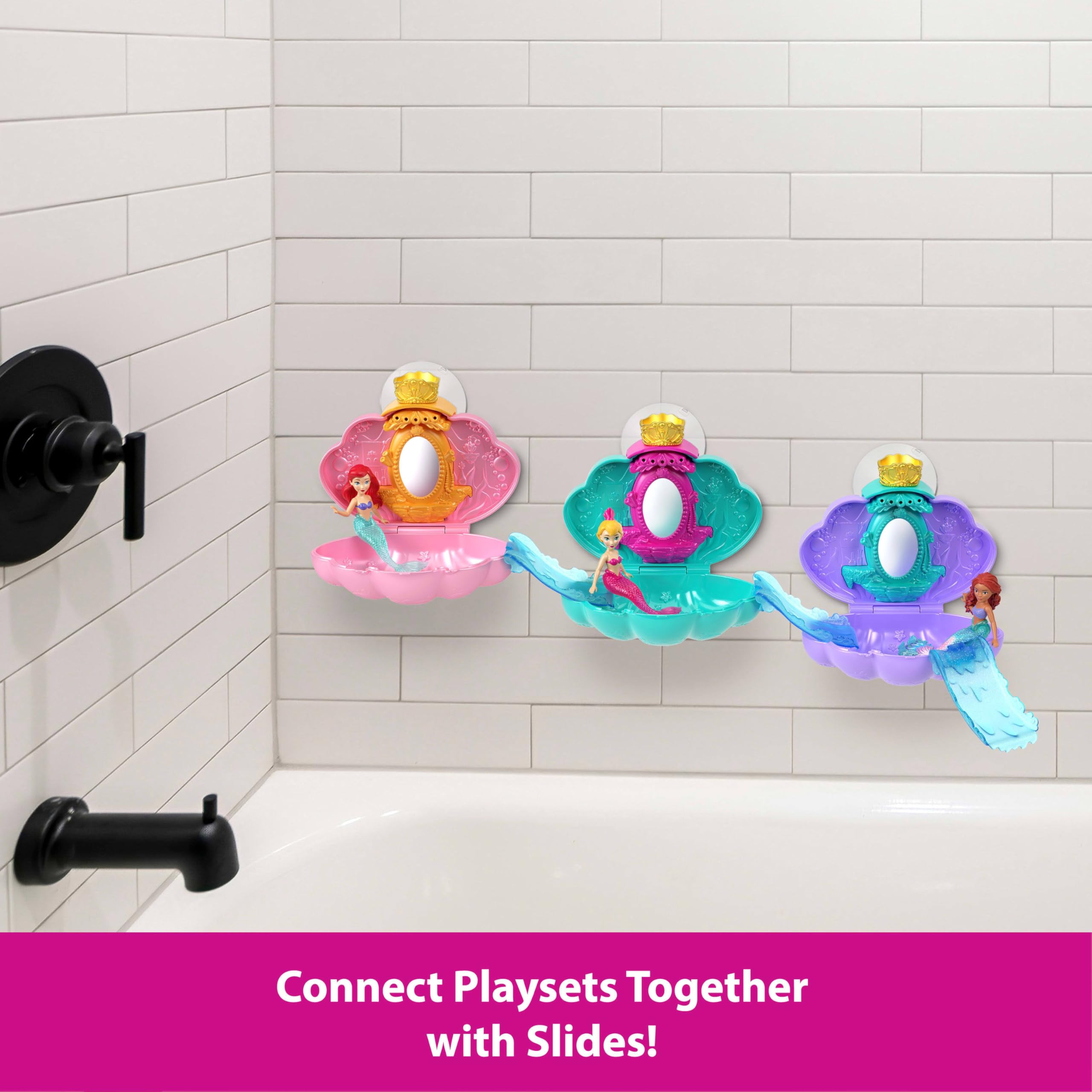 Disney Princess Mermaid Bath Surprise Small Dolls & Accessories In Shell Playsets With Slides Assortment