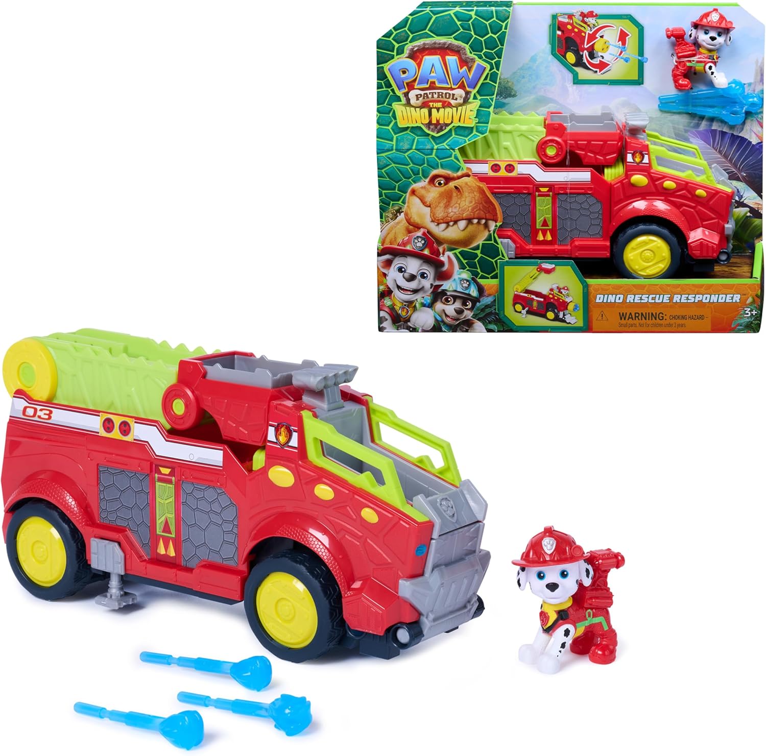 Paw Patrol: The Dino Movie Dino Rescue Responder Over 25.4 Cm Long Firetruck With Marshall Action Figure And 3 Projectiles