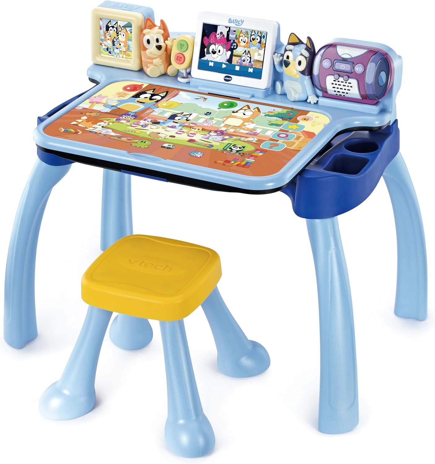 Vtech Official Bluey 3-In-1 Interactive Activity Desk With Chalkboard And Art Station