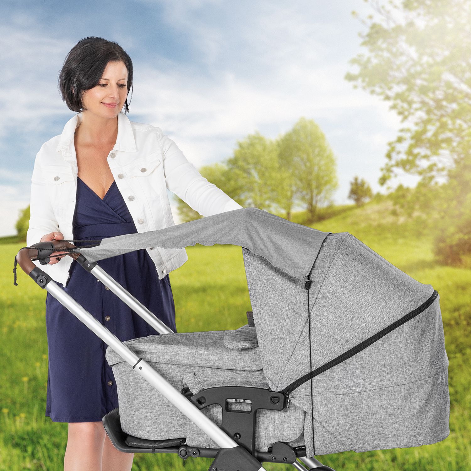Shine Safe Universal Uvf50 Protection Pram Sunshade Awning - Grey