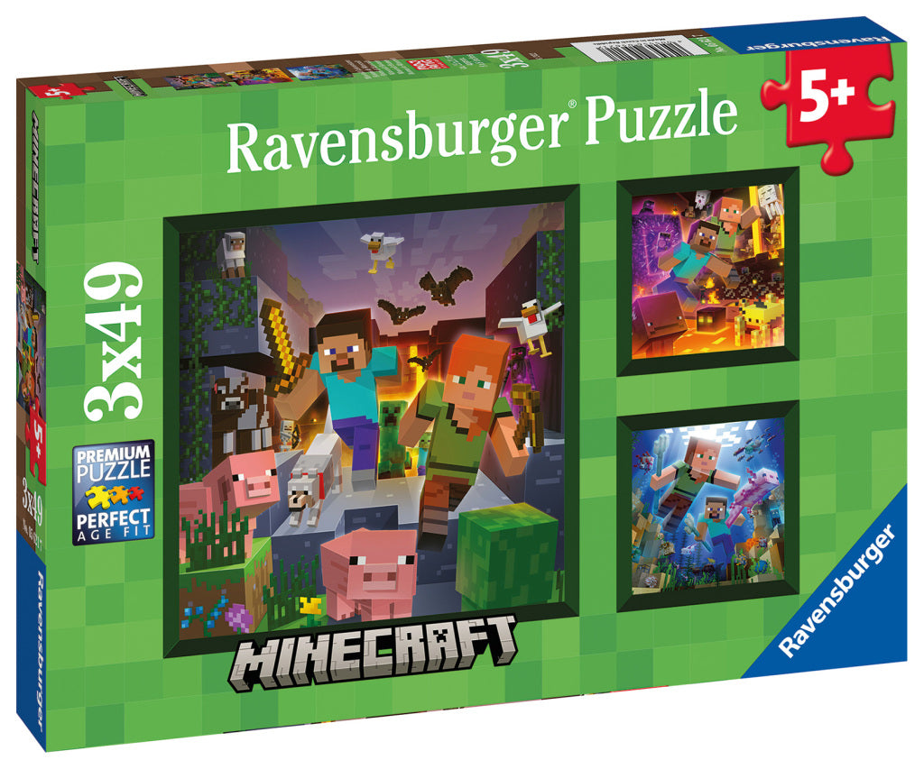Ravensburger Minecraft Biomes 3X 49 Piece Jigsaw Puzzles