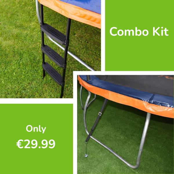 3 Step Ladder And Tie Down Kit Combo Set For 13Ft / 14Ft Round Trampoline & 10Ft / 12Ft / 15Ft Rectangle Trampoline