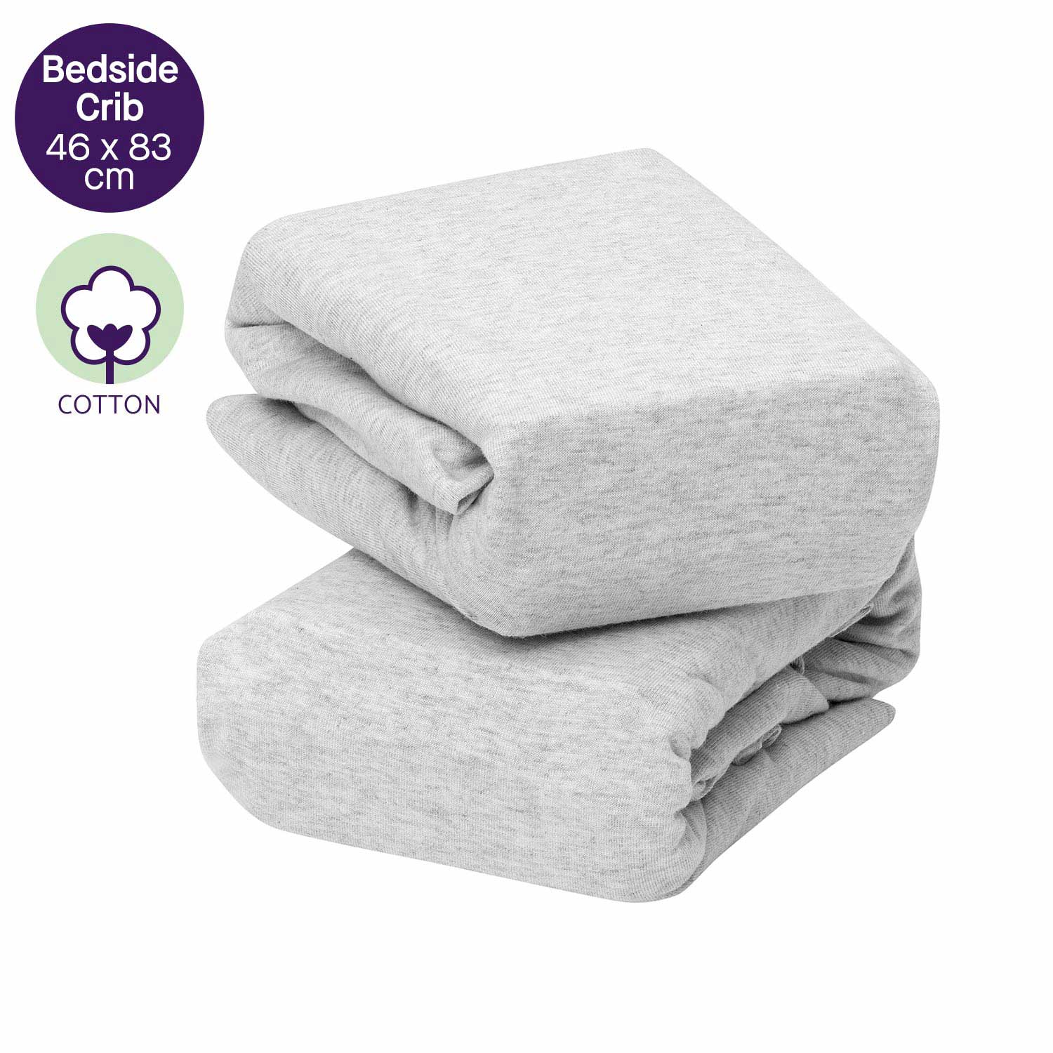 Clevamama Jersey Cotton Fitted Sheets Bedside Crib 46X83X10Cm - Melange Grey