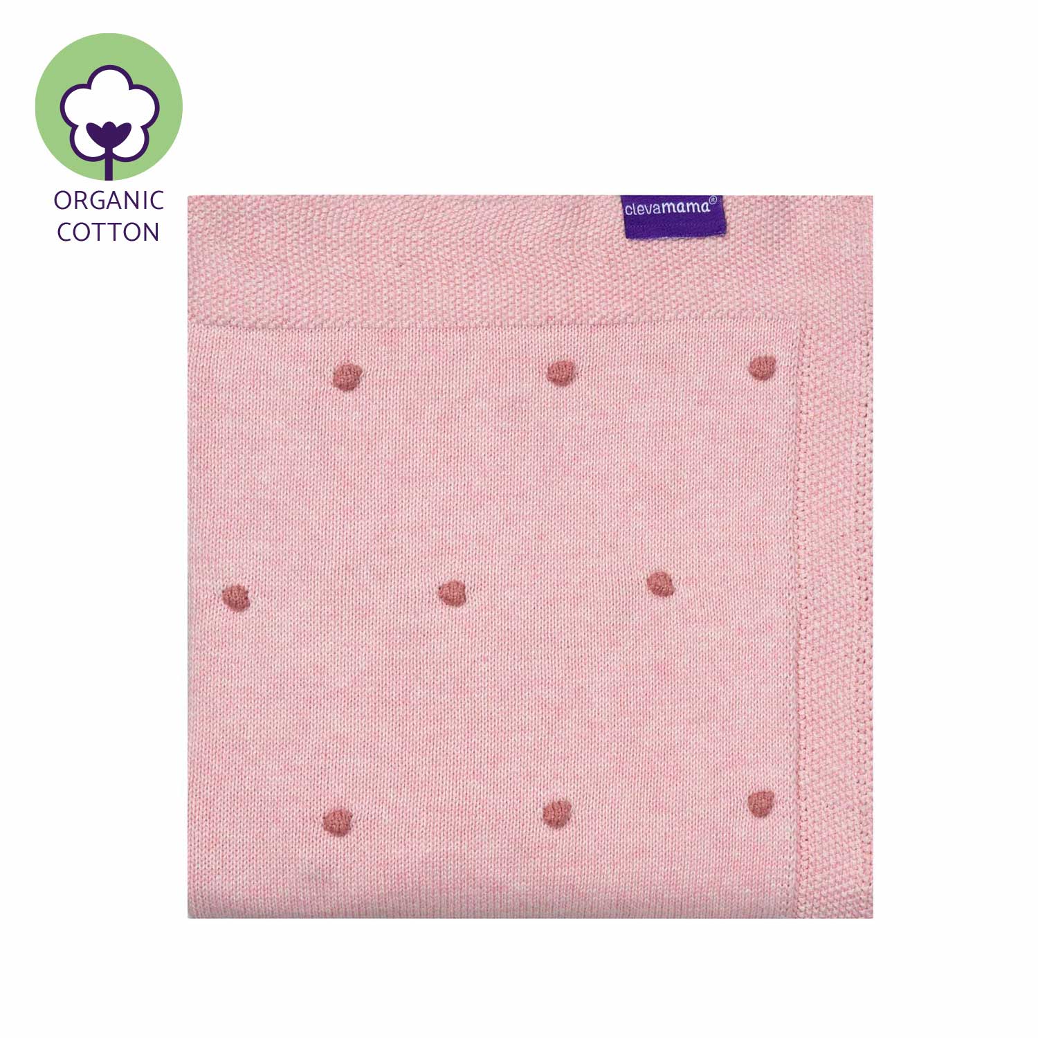 Clevamama Knitted Pom Pom Baby Blanket 80X100 Cm - Pink