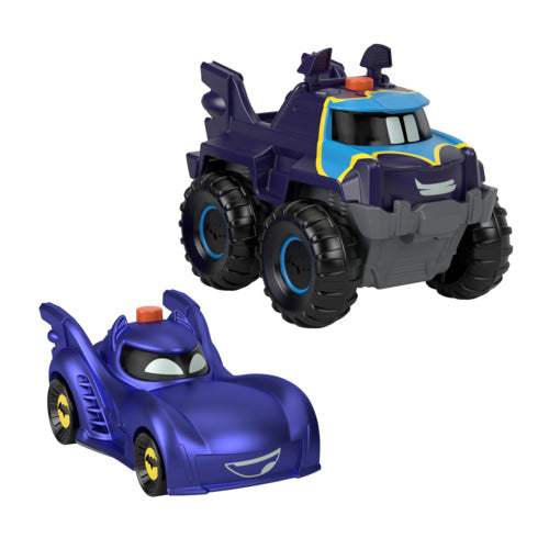 Fisher-Price Dc Batwheels Light-Up 1:55 Scale Toy Cars, Bam The Batmobile & Buff