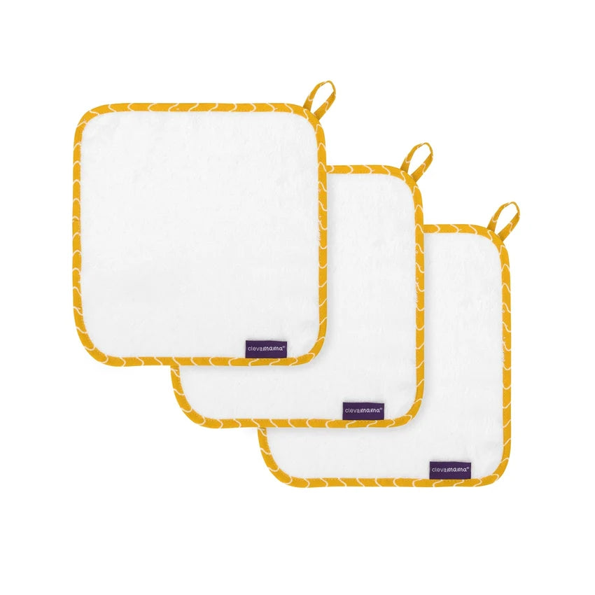 Clevamama Bamboo Baby Washcloths -White/Honey 3 Pack