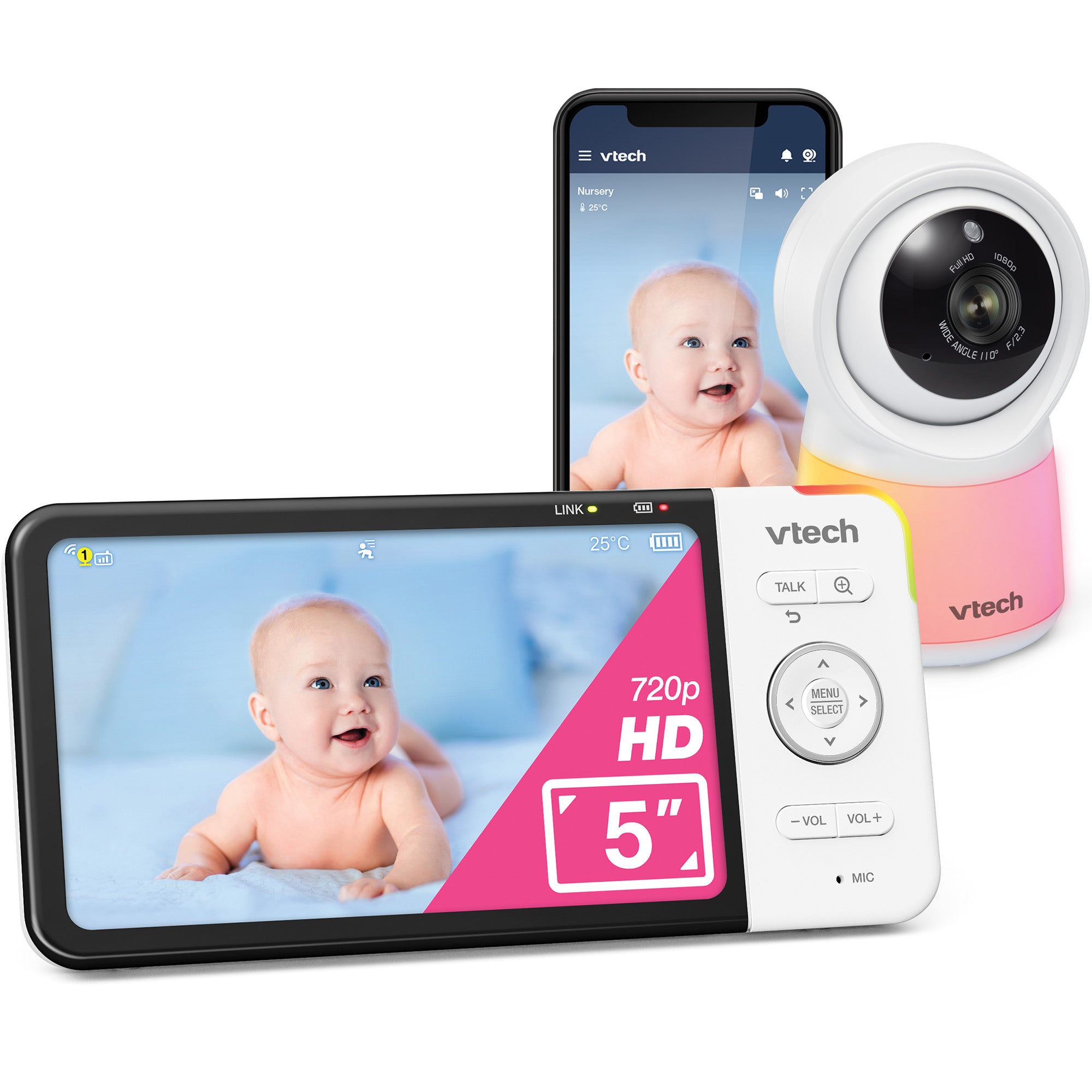 Vtech 5" Smart Wi-Fi 1080P Video Monitor With Night Light